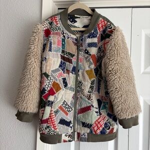 Sea New York Girls Patchwork Bomber Quilted Jacket Faux Sherpa Sleeves